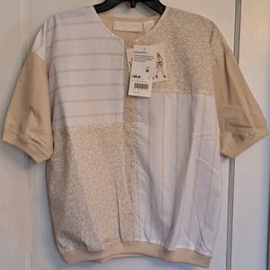Vintage/dead stock Sears Goolagong pullover 1/4button front tan white szM 1980s
